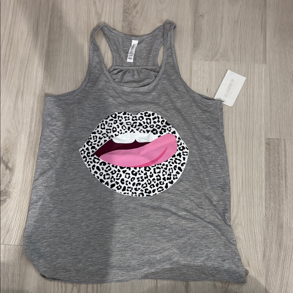 Pink Lily Gray Graphic Tank Top with Black Design